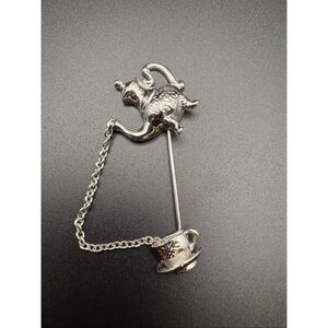 Tea pot Lapel Pin, Stick Pin, Tea cup, Silver Tone, Brooch
